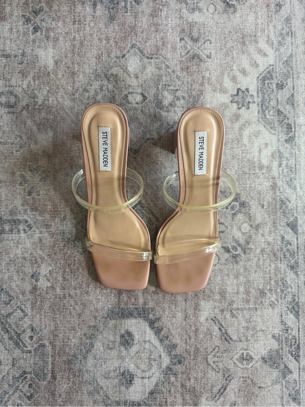 Steve Madden Nude Clear-Strap Square-Toe Mules